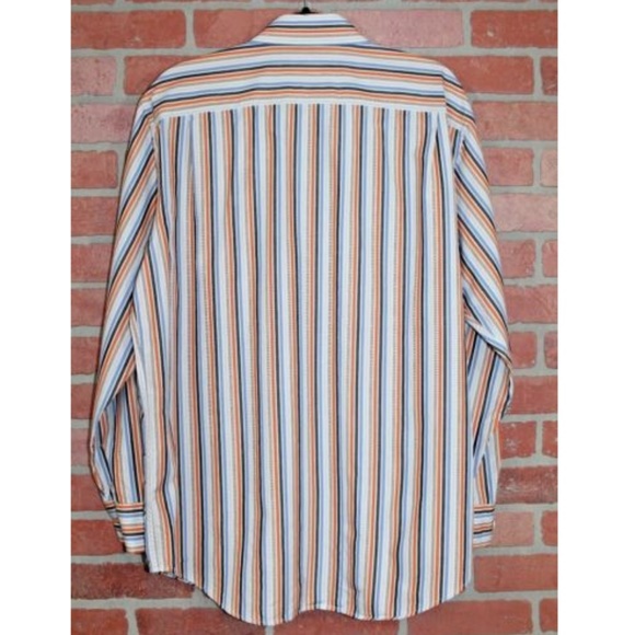 Orange & Blue Striped Button Up Shirt Size Large - Picture 2 of 5